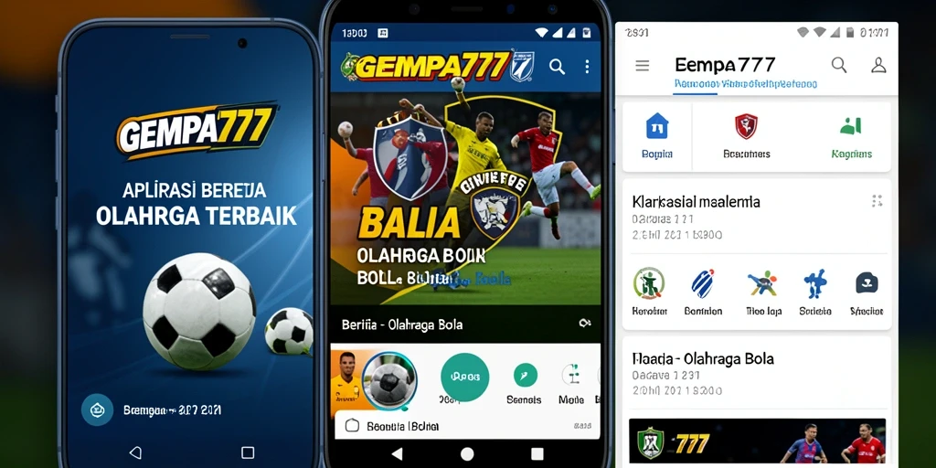 Antarmuka aplikasi GEMPA777 yang menampilkan berita olahraga bola.