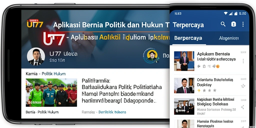Antarmuka utama UT77 menampilkan berita terbaru tentang politik dan hukum.