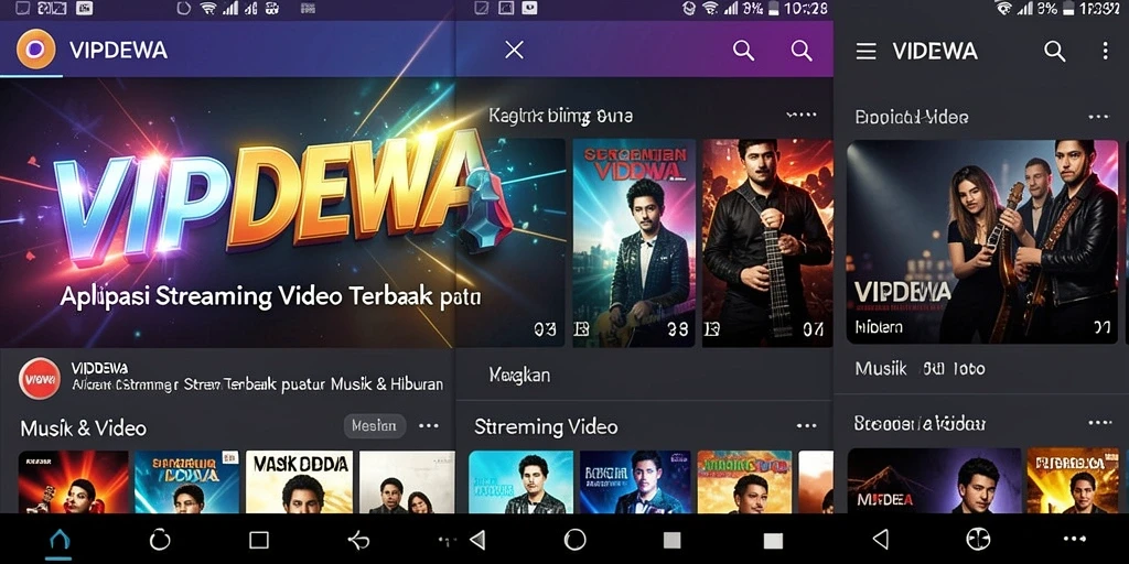 Antarmuka VIPDEWA menampilkan berbagai video musik dan hiburan menarik.